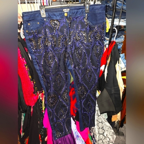 🍁🍂RARE HTF NWOT Beaded Skinny Jeans Indigo Blue | Women VENUS Novelty Jeans 20 - Picture 6 of 9
